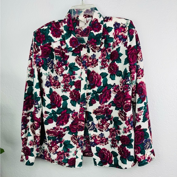 Vintage Pykettes 90s Floral Long Sleeve Button Down Shirt Shabby Chic - Picture 2 of 8